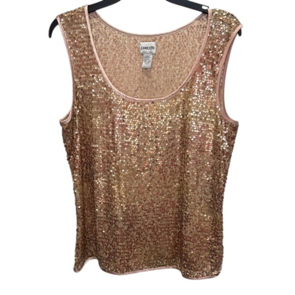 Chico's Tank Top‎ Size 3 Sequin Sleeveless Party Top Shimmery Gold
